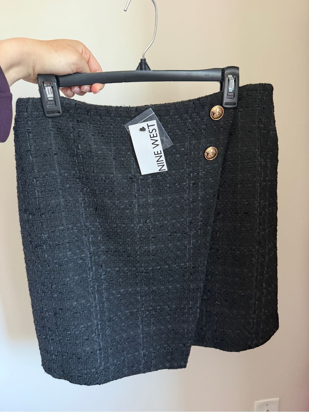 Nine West Black Tweed Mini Skirt with Decorative Gold Buttons